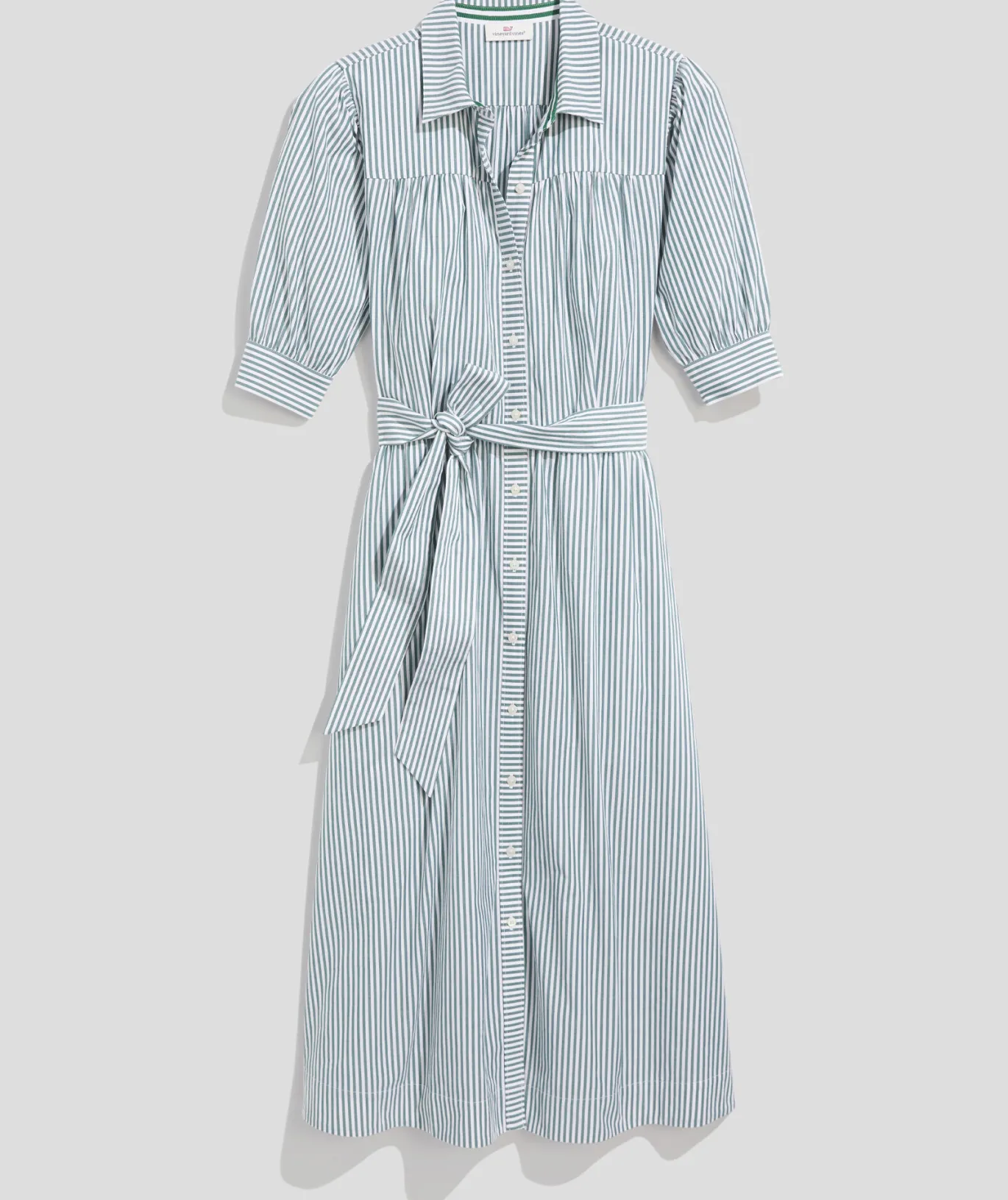 Vineyard Vines Puff Sleeve Midi Shirtdress Turf Green/White Best Sale