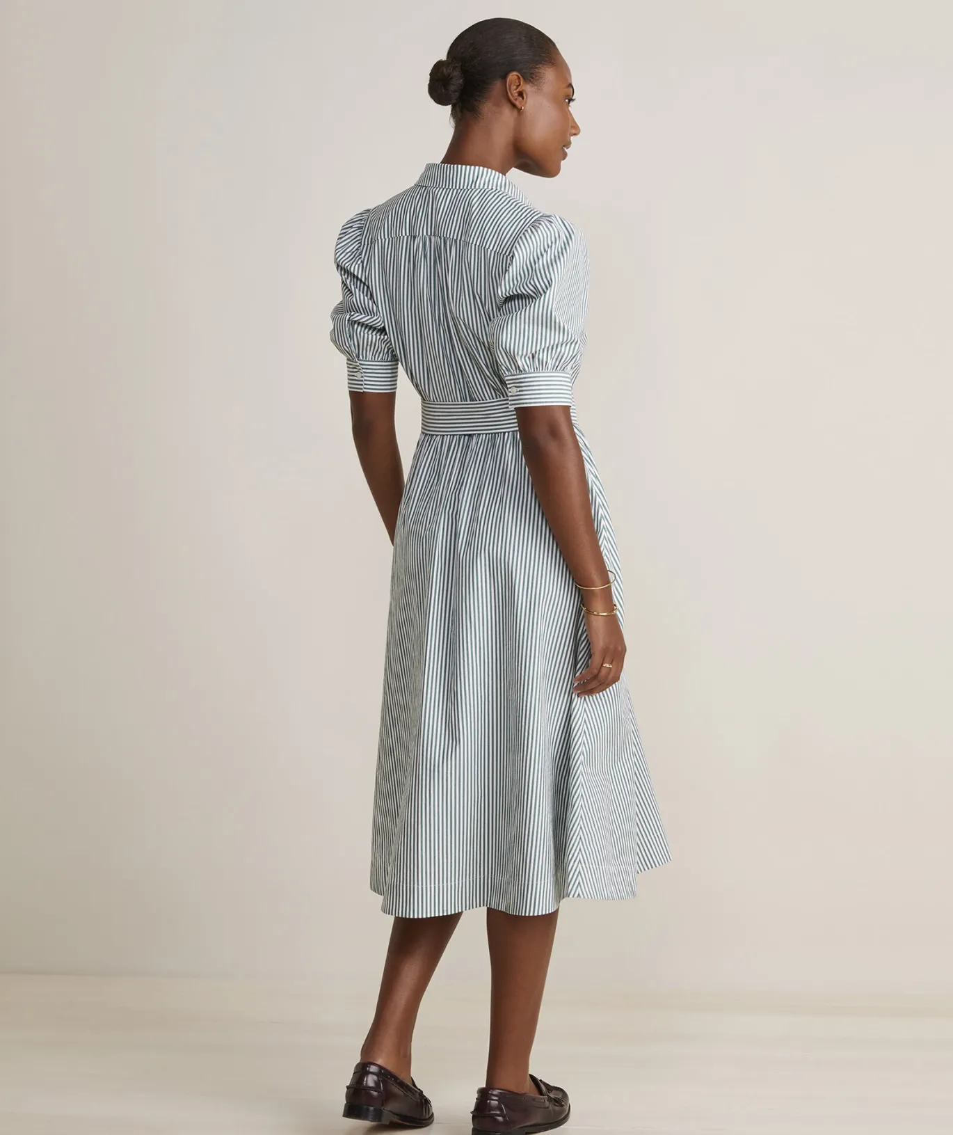 Vineyard Vines Puff Sleeve Midi Shirtdress Turf Green/White Best Sale