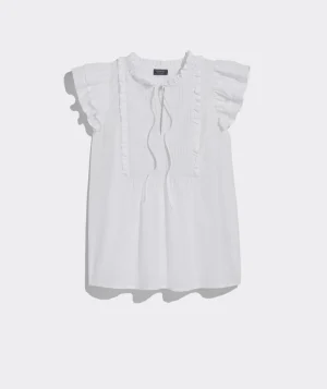 Vineyard Vines Quilted Ruffle Sleeve Top White Cap Outlet