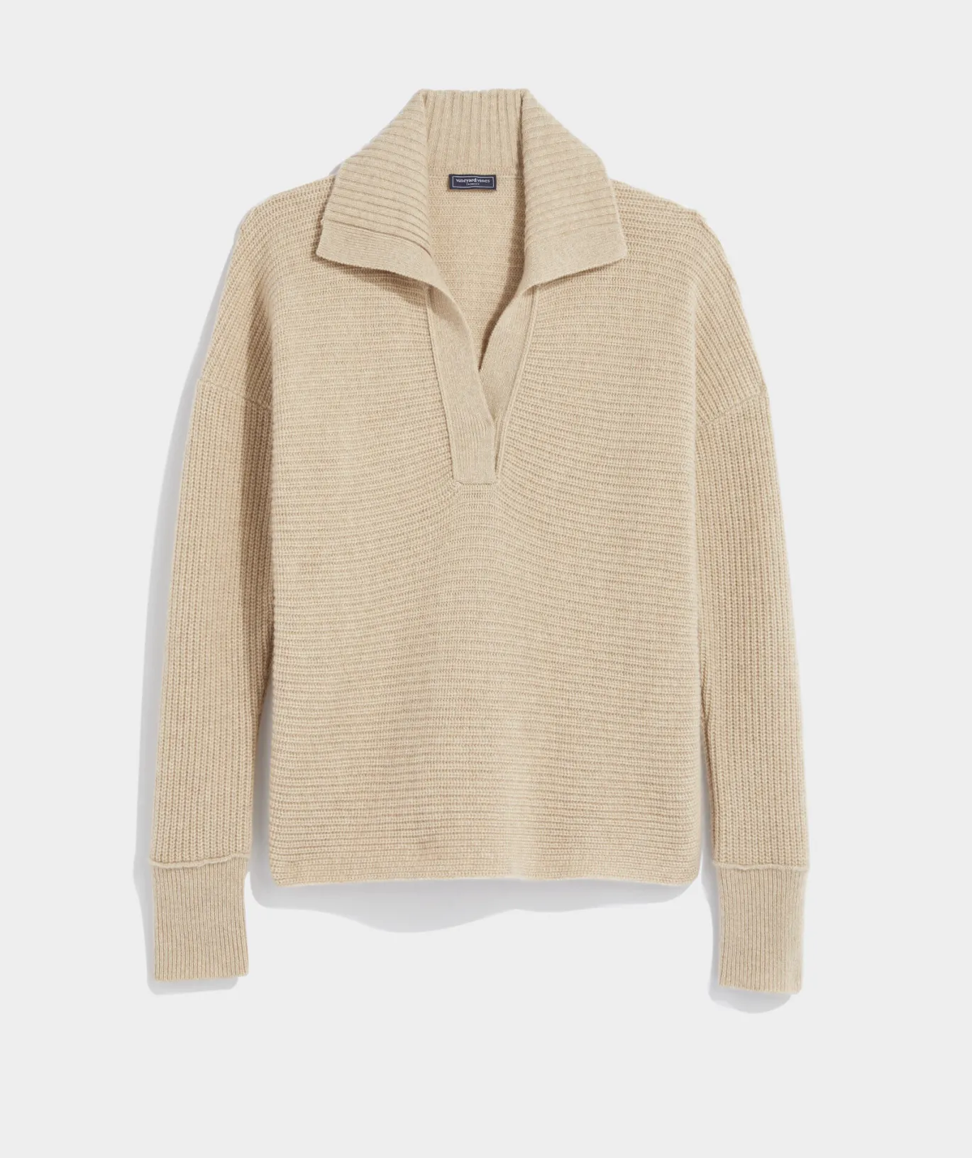 Vineyard Vines Ribbed Cashmere Polo Sweater Marshmallow Hot