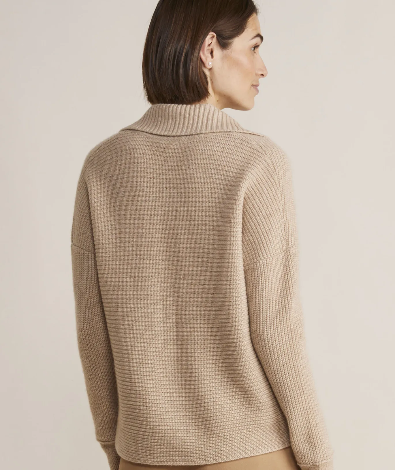 Vineyard Vines Ribbed Cashmere Polo Sweater Marshmallow Hot