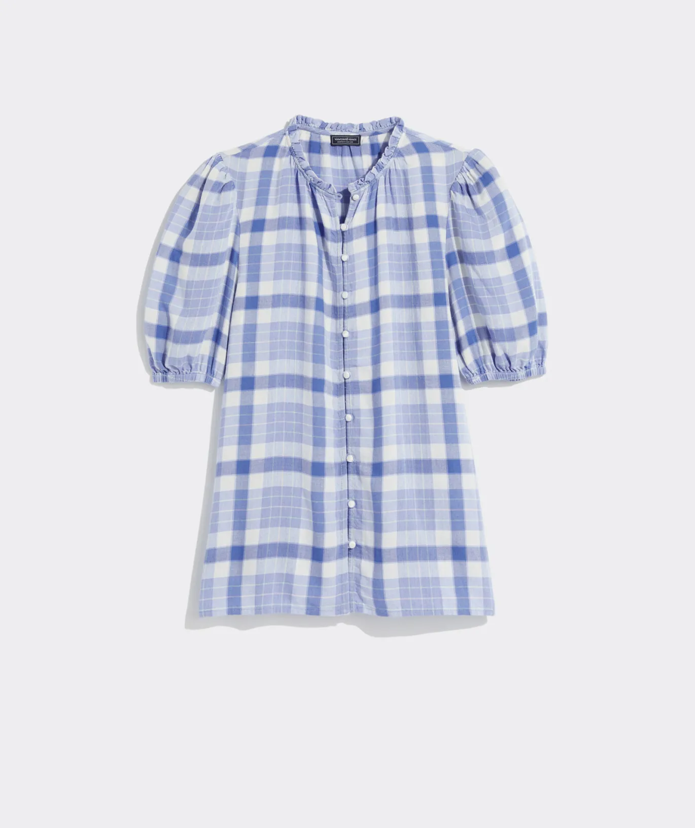 Vineyard Vines Ruffle Neck Puff-Sleeve Top DW Plaid- Calm Water Store