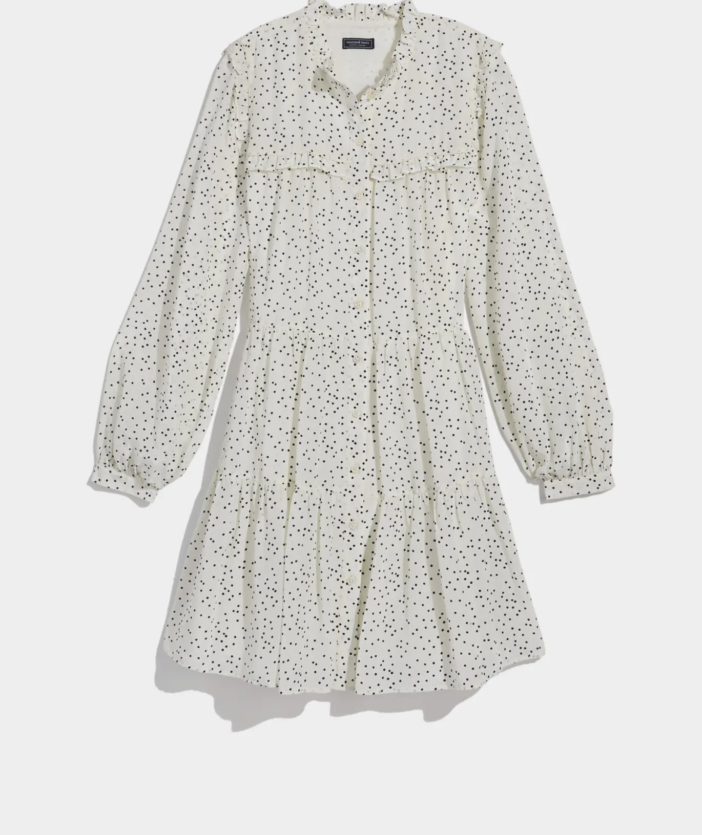Vineyard Vines Ruffle Tiered Shirtdress Scattered Dot-Marsh Best