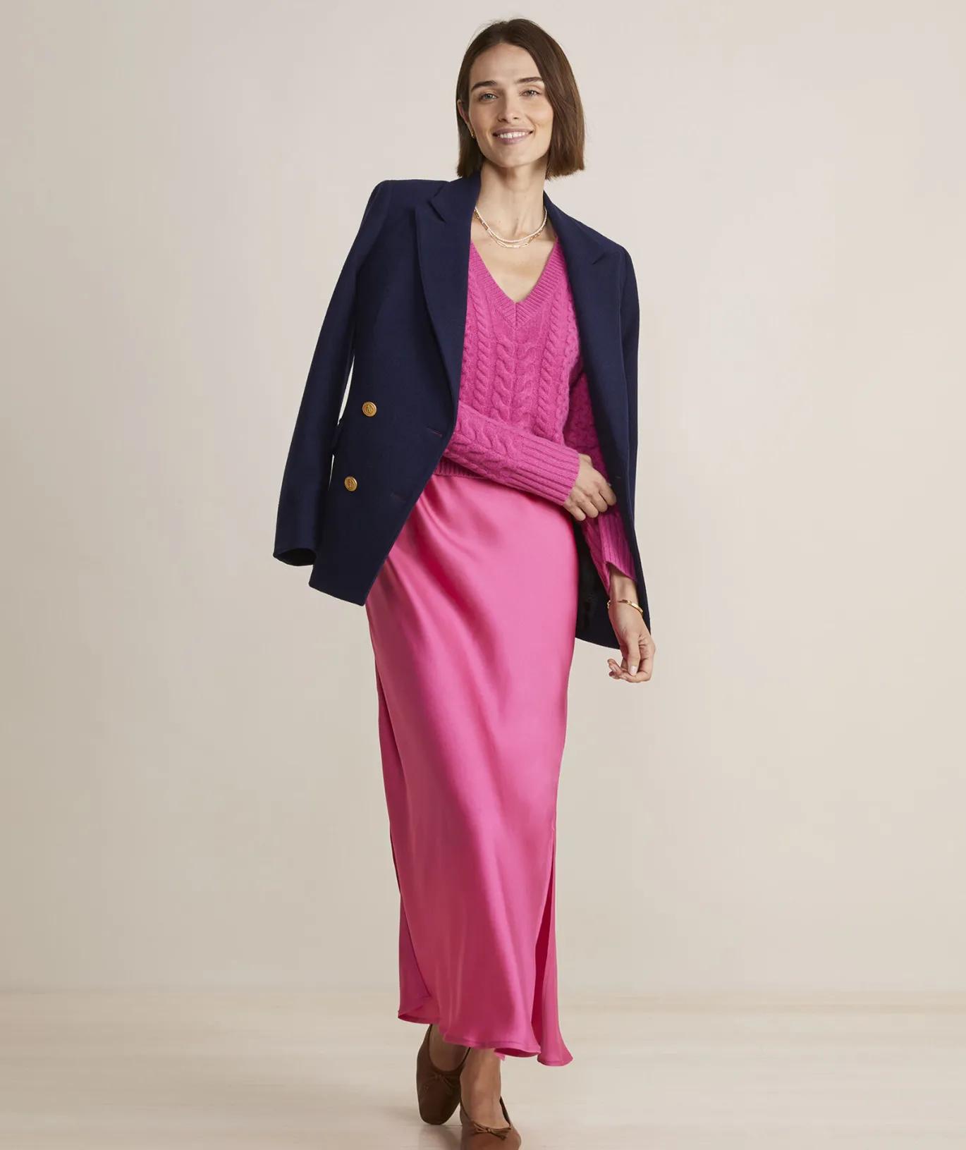 Vineyard Vines Satin Midi Slip Dress Rhododendron Clearance