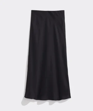 Vineyard Vines Satin Midi Slip Skirt Jet Black Flash Sale