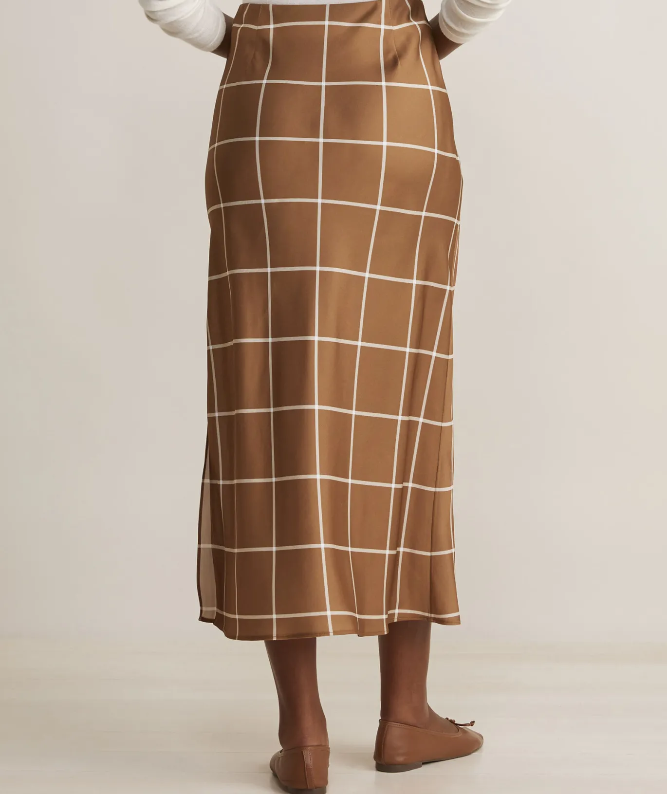 Vineyard Vines Satin Midi Slip Skirt Plaid - Gingerbread Discount