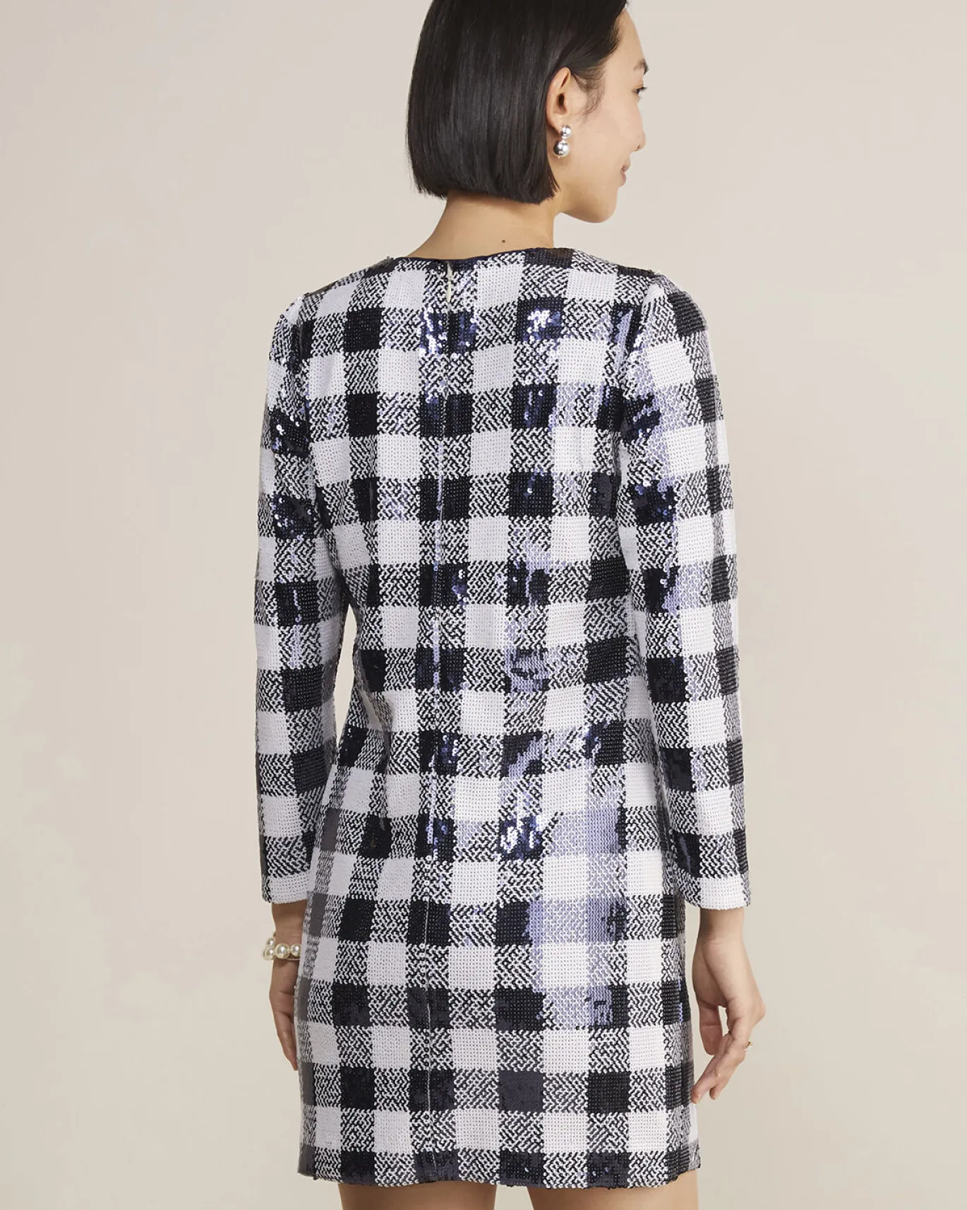 Vineyard Vines Sequin Check Dress Sequin Gingham-Navy Clearance