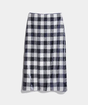 Vineyard Vines Sequin Check Midi Skirt Sequin Gingham-Navy New