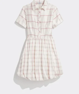 Vineyard Vines Silk Dupioni Bubble Shirtdress MF Plaid - Marsh-Red Shop