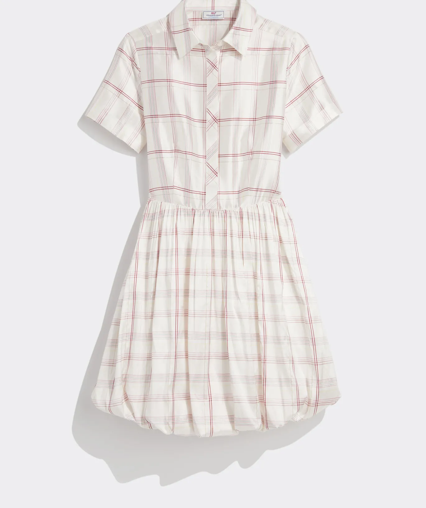 Vineyard Vines Silk Dupioni Bubble Shirtdress MF Plaid - Marsh-Red Shop