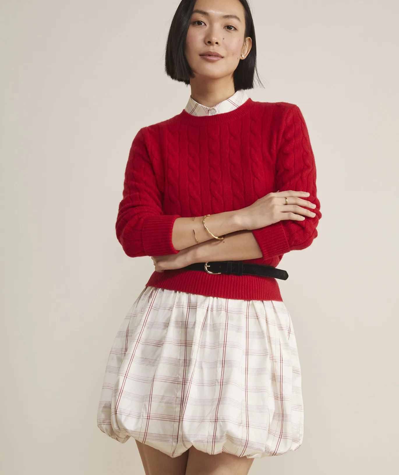 Vineyard Vines Silk Dupioni Bubble Shirtdress MF Plaid - Marsh-Red Shop
