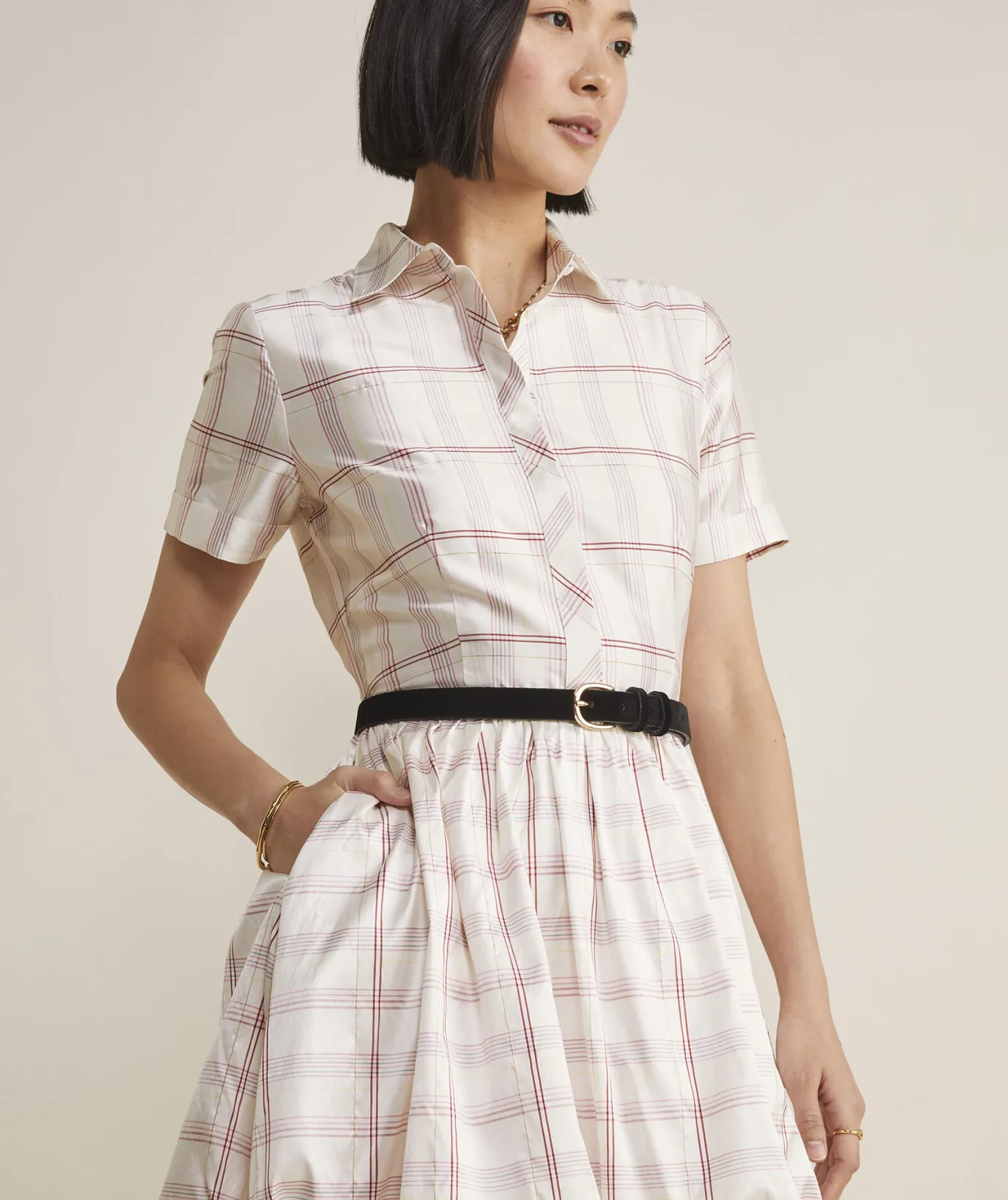 Vineyard Vines Silk Dupioni Bubble Shirtdress MF Plaid - Marsh-Red Shop