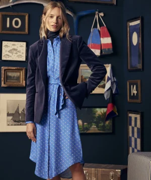 Vineyard Vines Silk Twill Midi Shirtdress Provence Geo - Blue Clearance