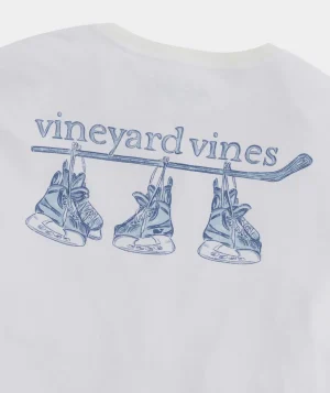Vineyard Vines Sketched Hockey Skates Long-Sleeve Pocket Tee White Cap New