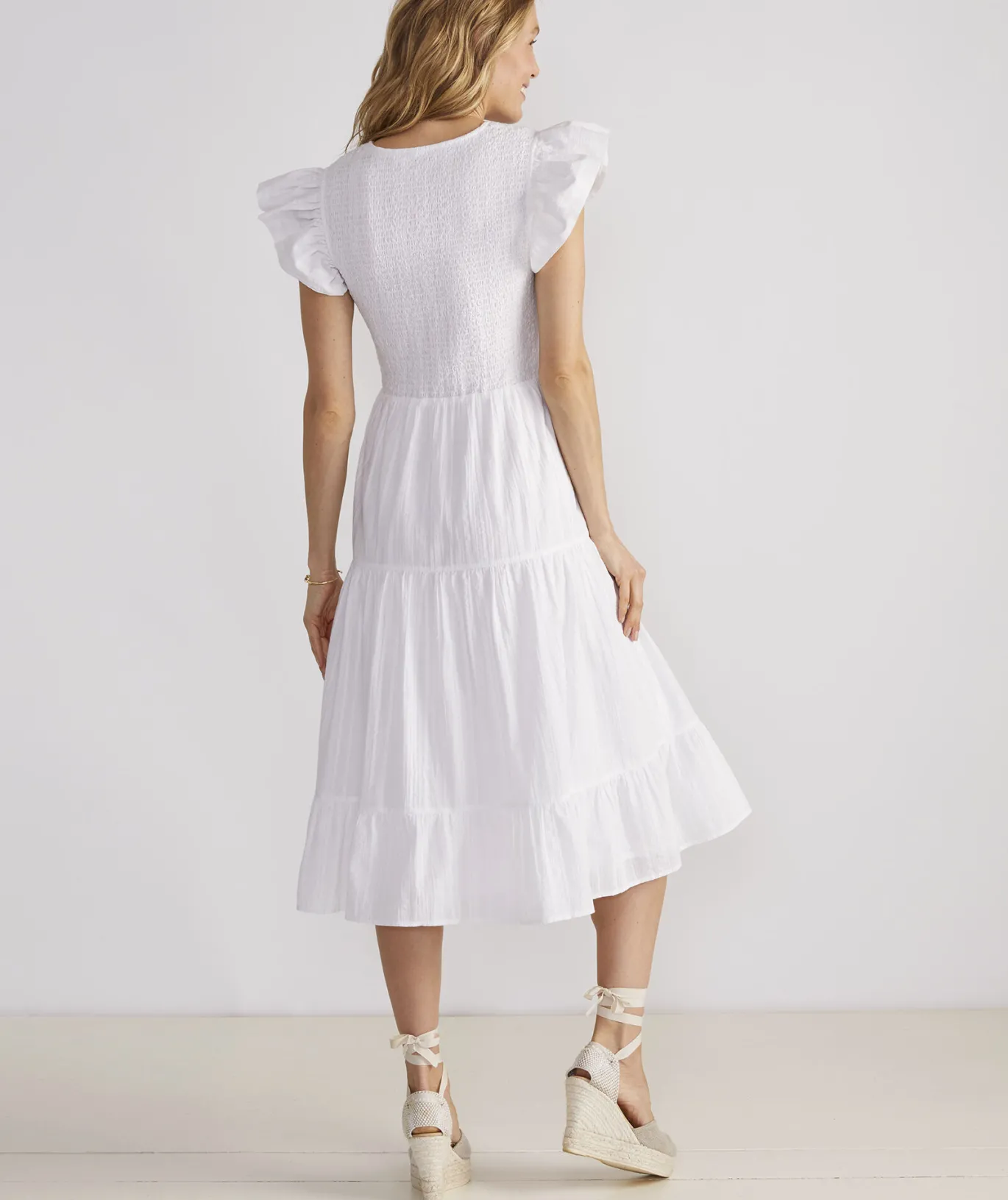 Vineyard Vines Smocked V-Neck Midi Dress White Cap Fashion