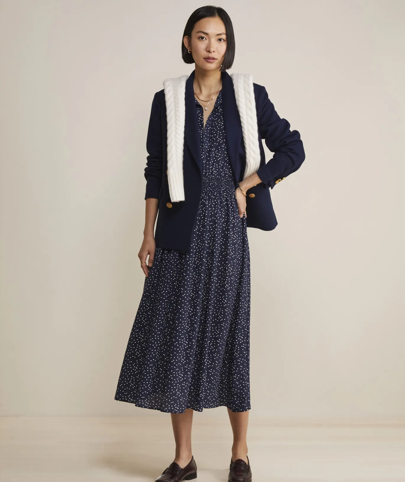 Vineyard Vines Smocked Waist Maxi Dress Scattered Dot - Navy Shop