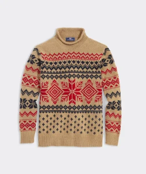 Vineyard Vines Snowflake Rollneck Sweater Camel Heather Discount