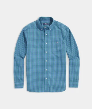 Vineyard Vines Stretch Poplin Tartan Shirt R St Micro Hull Blue Discount