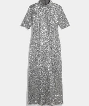 Vineyard Vines Stretch Sequin Midi Dress Silver New