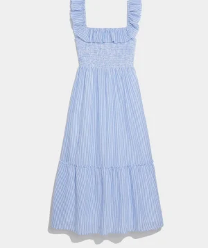 Vineyard Vines Striped Smocked Midi Dress Feeder - Hull Blue Flash Sale