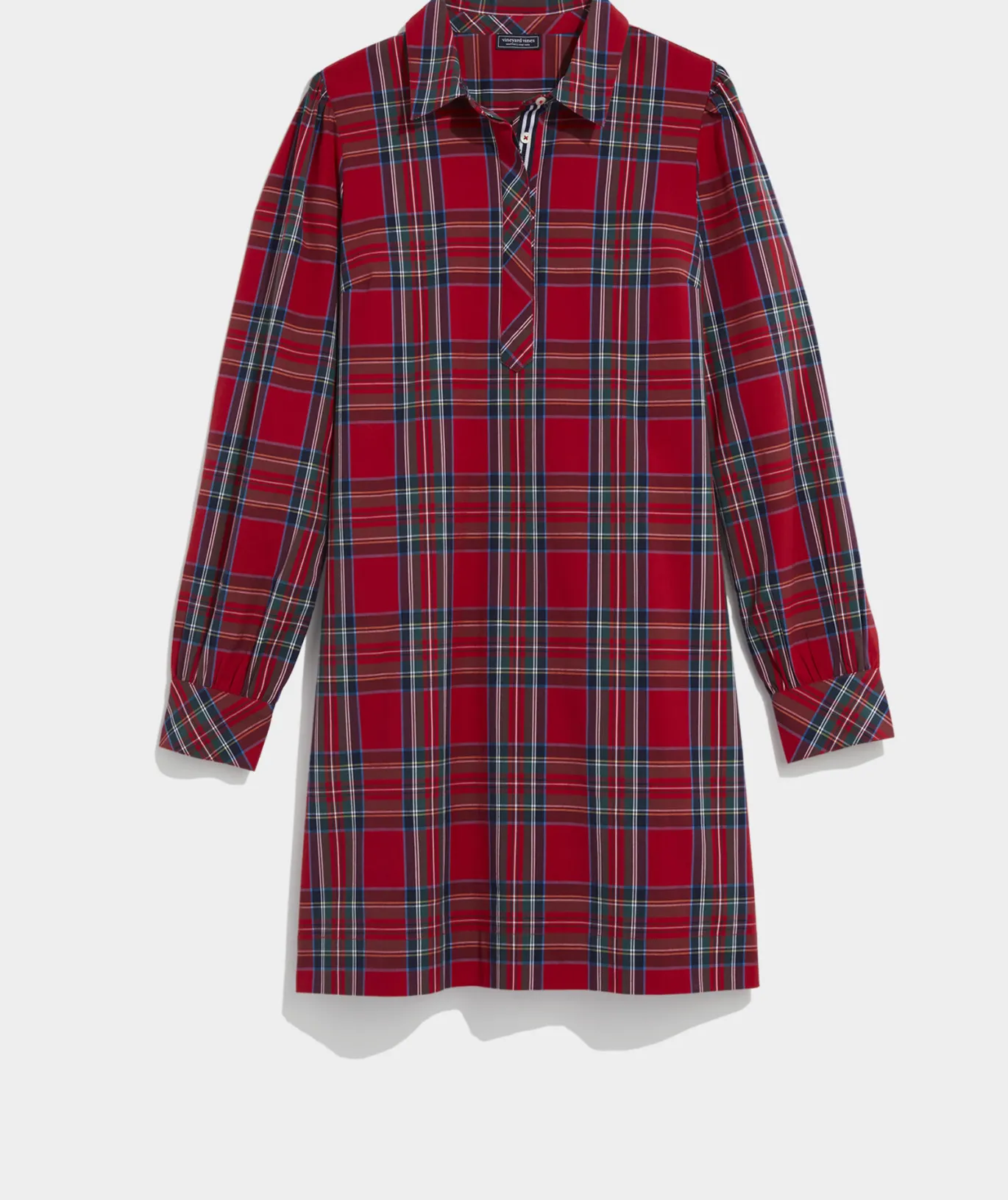 Vineyard Vines Tartan Poplin Popover Dress Royal Stewart - Red Hot