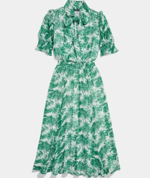 Vineyard Vines Toile Tie-Neck Midi Dress Toile - Green Meadow Outlet
