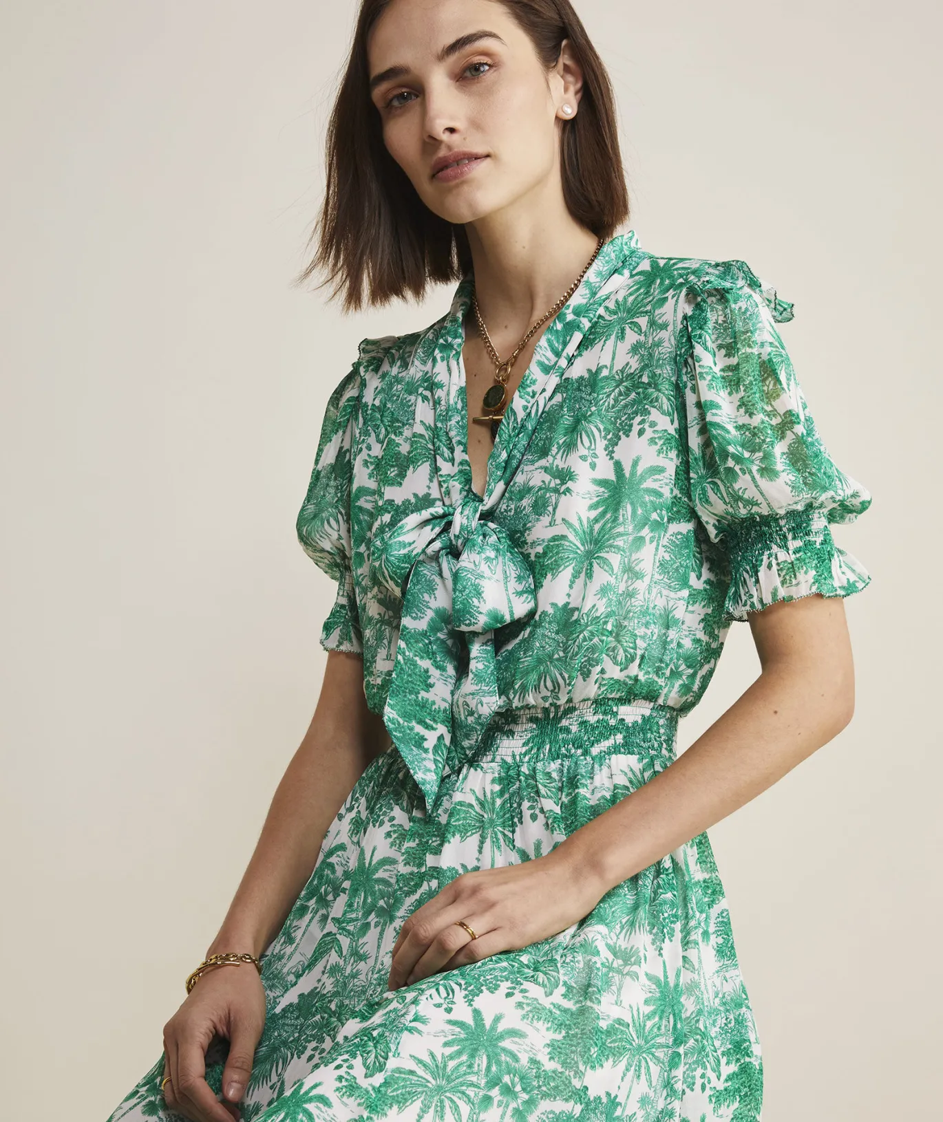 Vineyard Vines Toile Tie-Neck Midi Dress Toile - Green Meadow Outlet