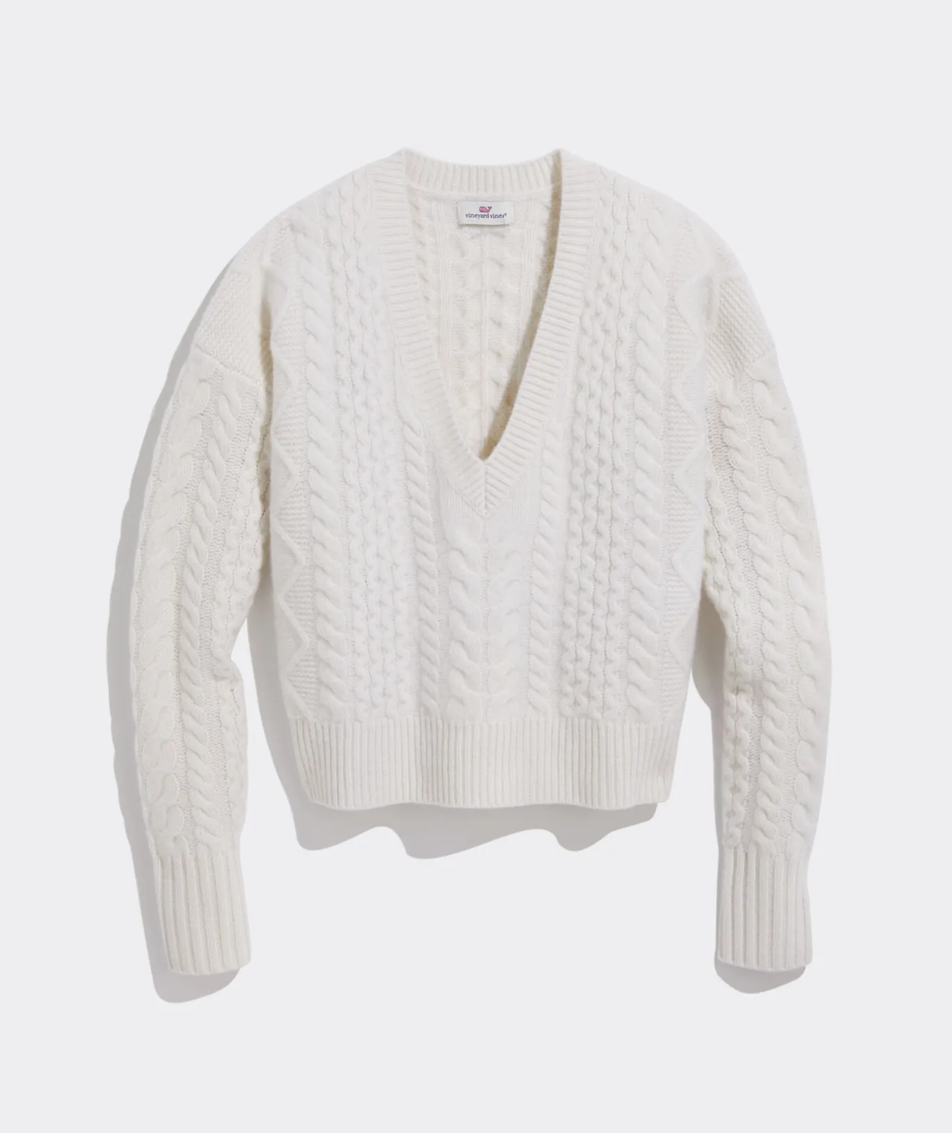 Vineyard Vines Varsity Cable V-Neck Sweater Powder Shop