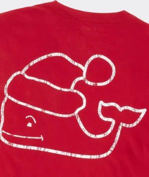 Vineyard Vines Vintage Santa Whale Long-Sleeve Pocket Tee Red Velvet Best Sale